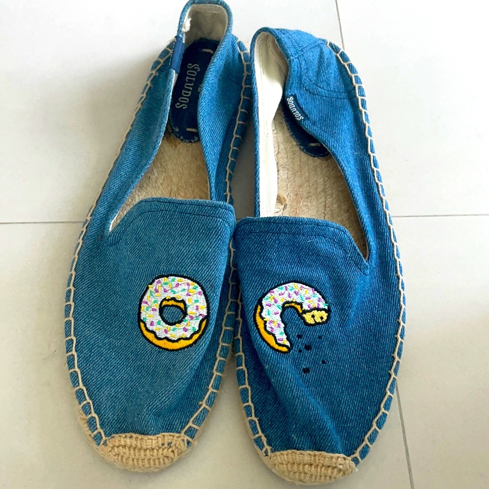 Soludos Blue Denim Espadrilles with Donut Embroidery